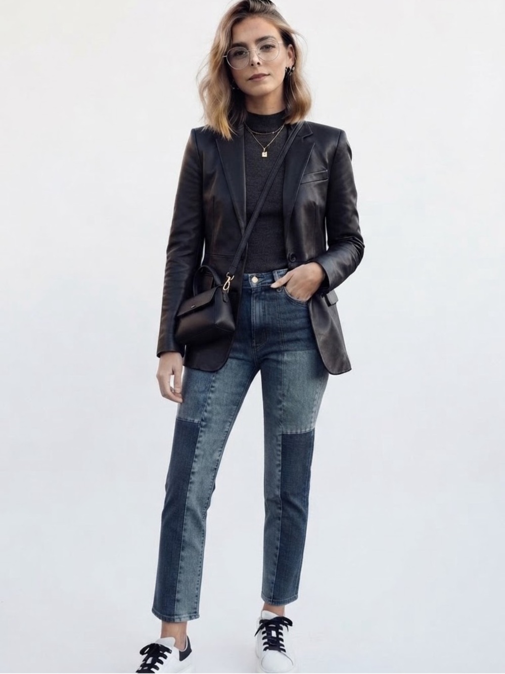Madewell The High-Rise Slim Boyjean 2-Tone Patchwork Denim Size 25 Street Style